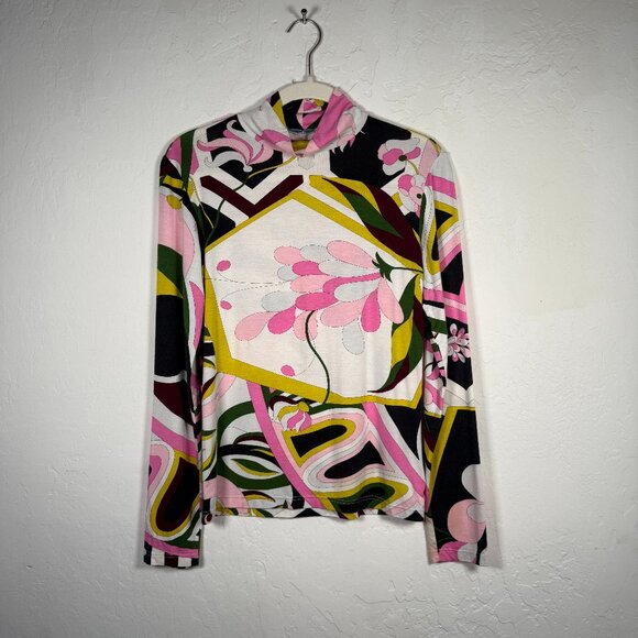 Emilio Pucci Multicolor Abstract Geometric Long Sleeve Swirl T-Shirt Top Size L - Picture 1 of 7